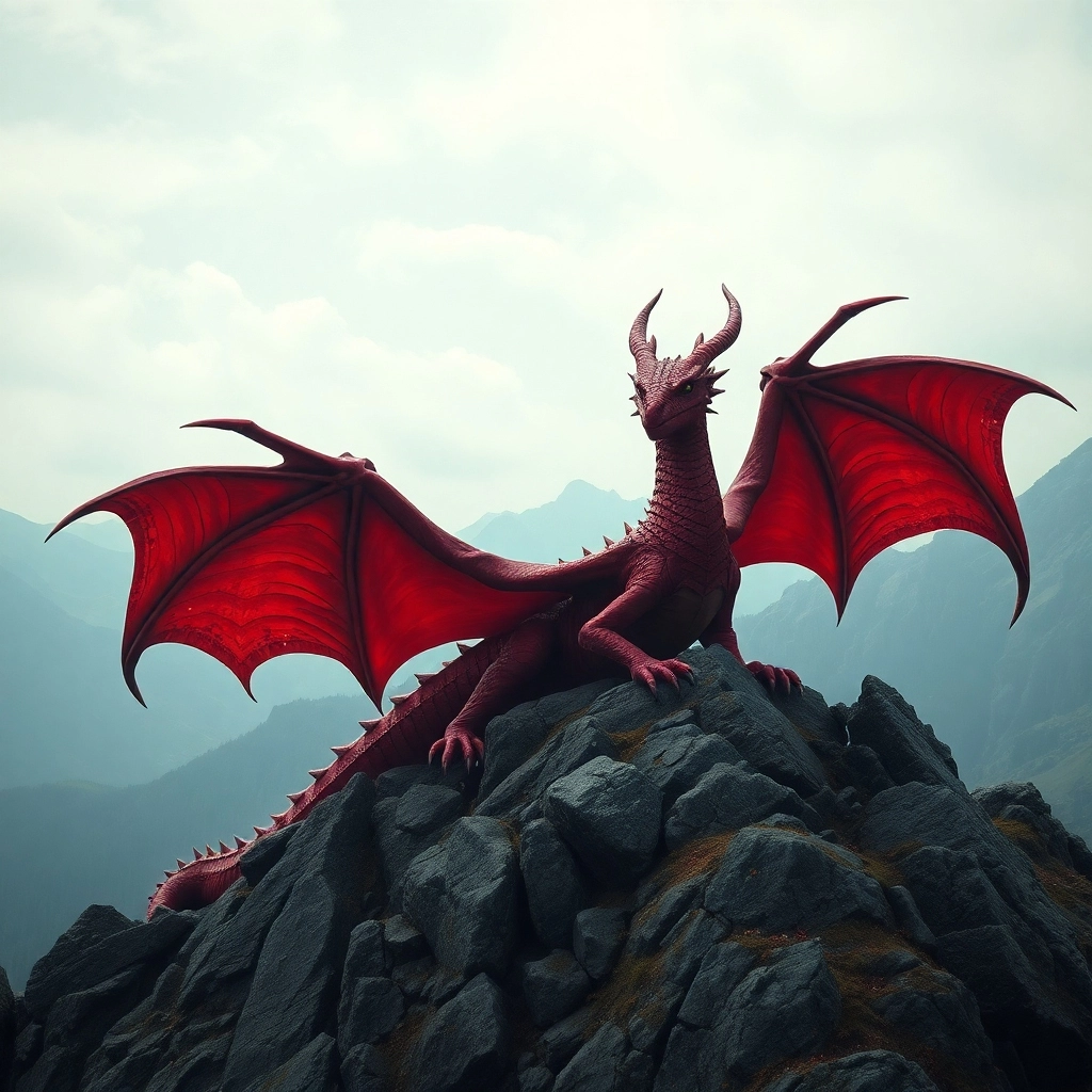 VideoGen review displaying AI-generated fantasy scene of a red dragon perched on a mountain